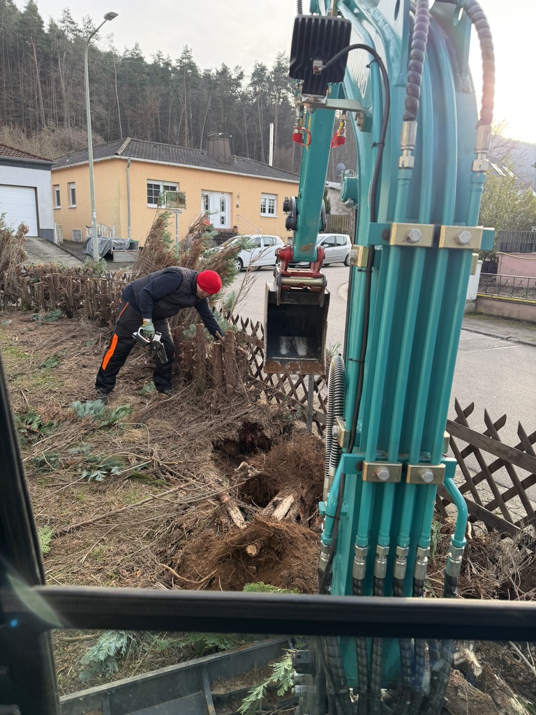 Blick aus der Kabine auf den Ausleger beim Einsatz
